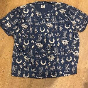 Free People Navy Short Sleeve Western Graphic Tee